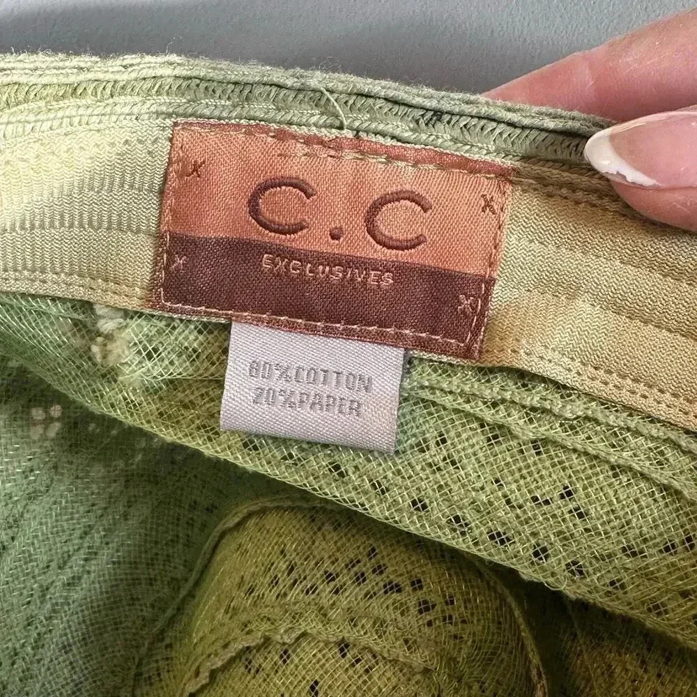 C. C Beanie Exclusives sage green cotton/paper fedora hat w/tan‎ braided ribbon